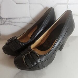 Blondo Black Leather Buckle Detail Block Heel Pumps Womens Size 6